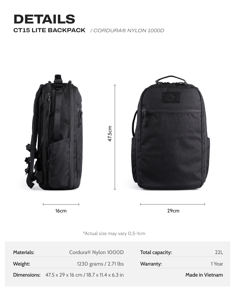 CT15 Lite Backpack - Cordura® Nylon 1000D