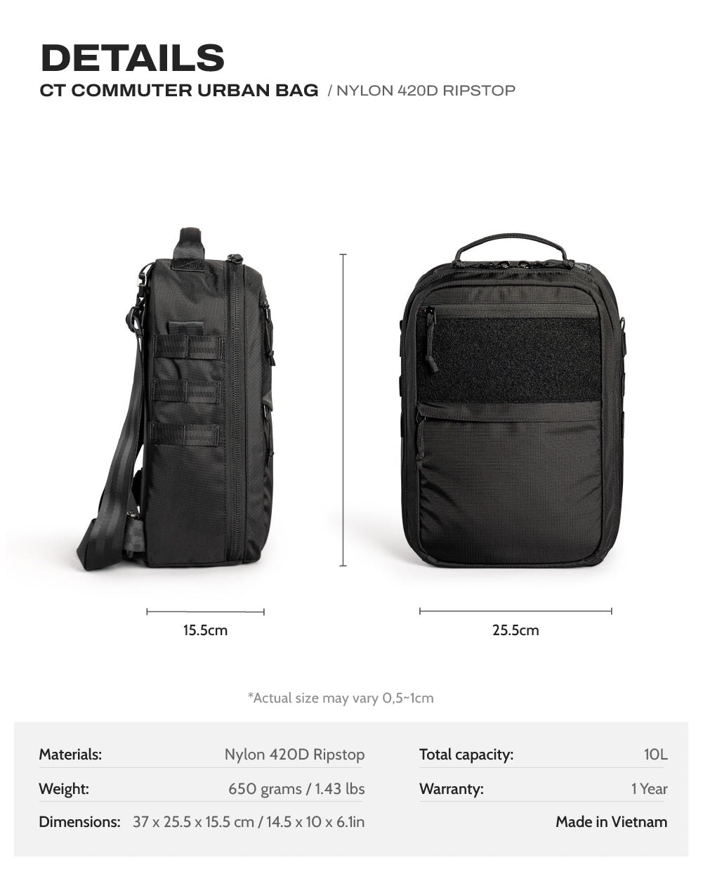 CT COMMUTER URBAN BAG - ROBIC® Nylon 420D Ripstop